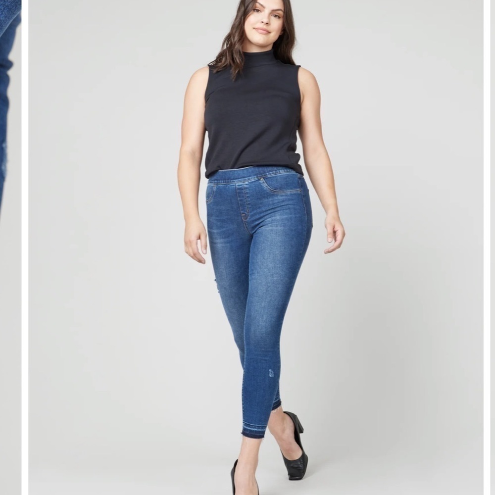 Spanx Distressed Ankle Skinny Jeans, Medium Wash Size Medium